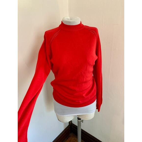 Vtg Exmoor Mock Turtleneck Red Sweater Pullover Union MAde USA Zip Knit Crewneck - Picture 10 of 13